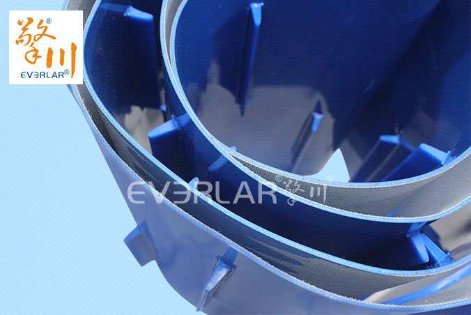 藍色PU輸送帶加擋板耐磨耐油耐腐蝕工業皮帶定制