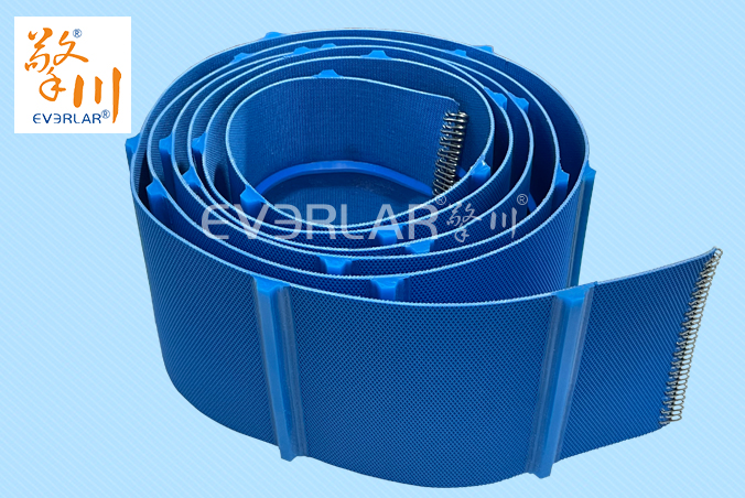 藍色鉆紋PU輸送帶加導條打鋼扣耐磨易清潔工業皮帶定制