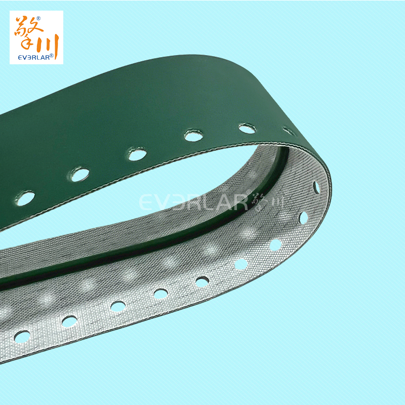 墨綠PU輸送帶加導條打孔耐磨抗腐蝕食品級包裝封口機工業皮帶定制