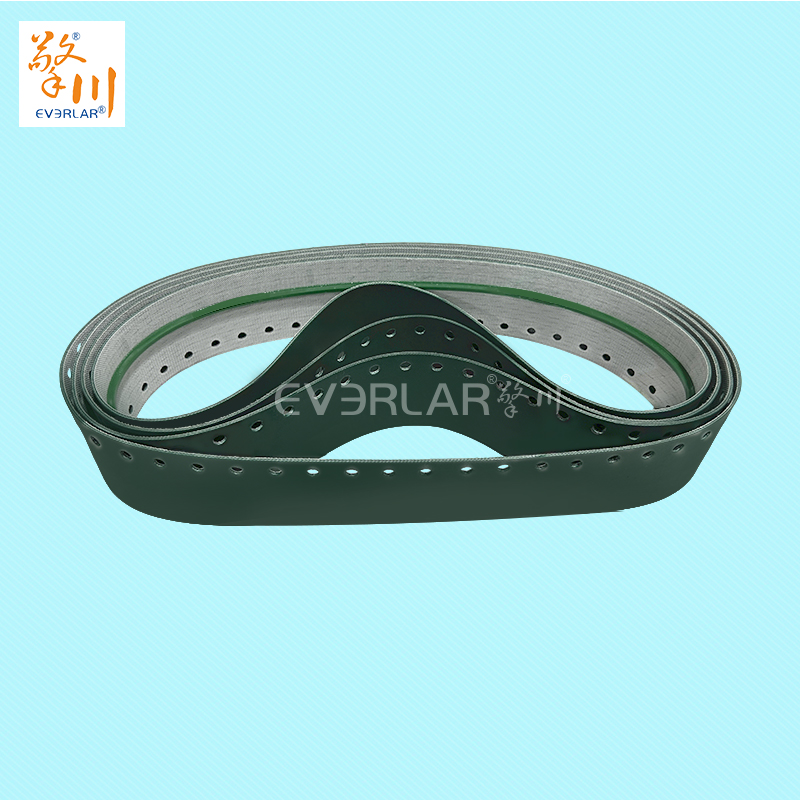 墨綠PU輸送帶加導條打孔耐磨抗腐蝕食品級包裝封口機工業皮帶定制