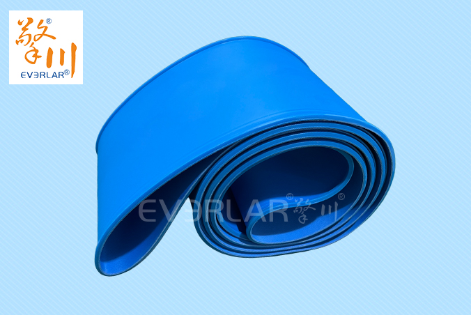 PU輸送帶加導條耐磨耐油食品級藍色啞光傳送帶食品包裝生產線皮帶