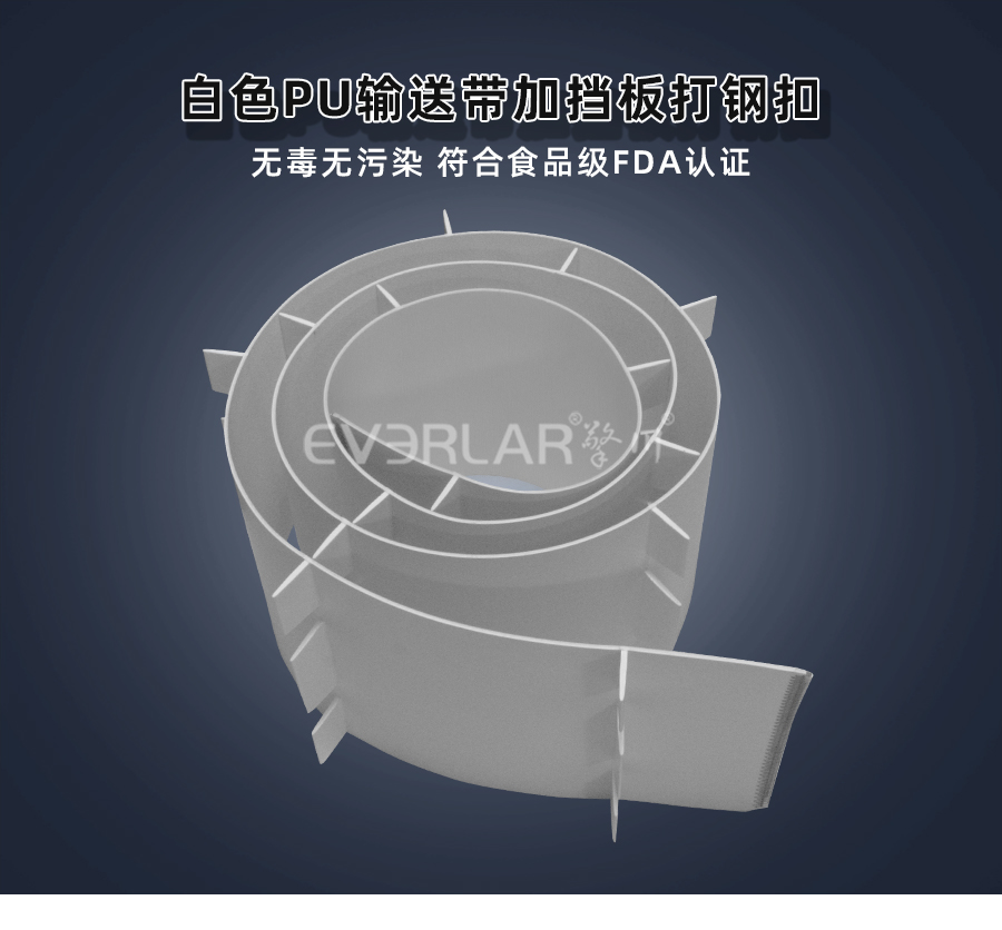 白色PU<a href='http://www.everla.com/shusongdai/' target='_blank'><u>輸送帶</u></a>加擋板打鋼扣詳情01