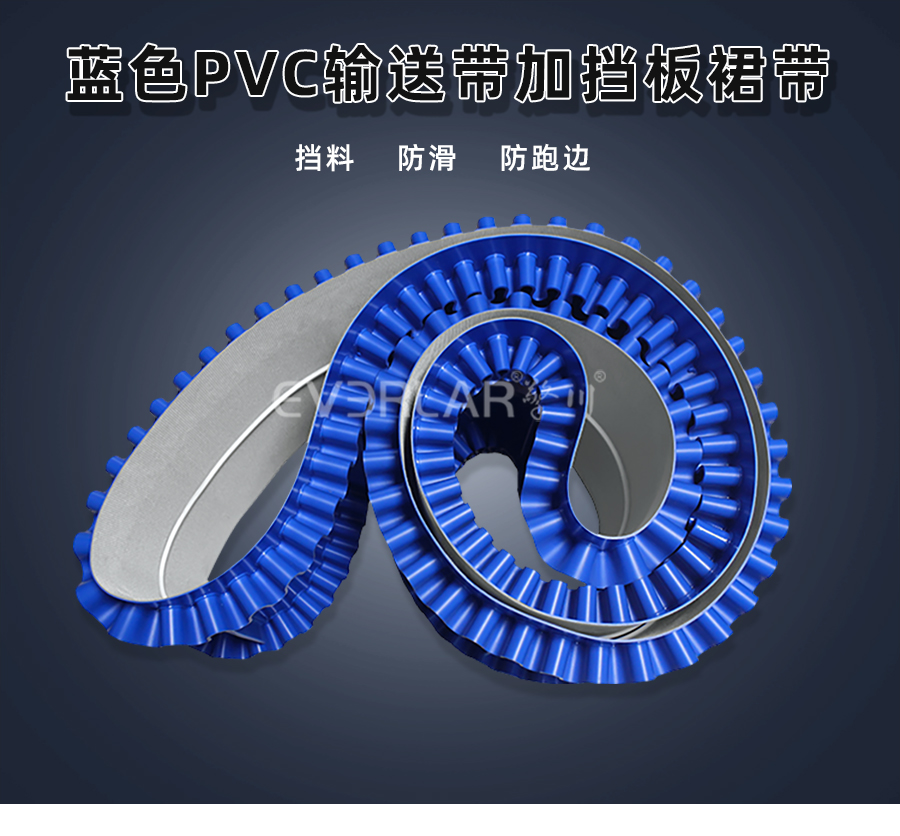 藍色PVC<a href='http://www.everla.com/shusongdai/' target='_blank'><u>輸送帶</u></a>加擋板裙帶詳情01